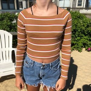 Camel brown stripes crop top